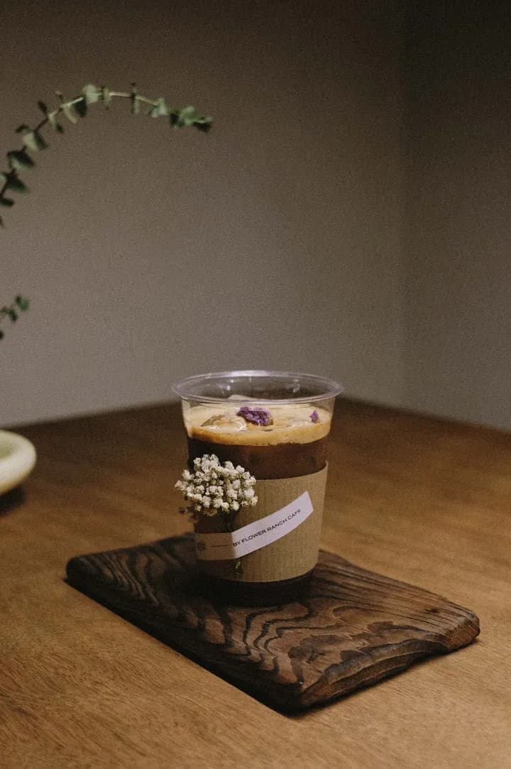 Lavender espresso tonic in a clear glass