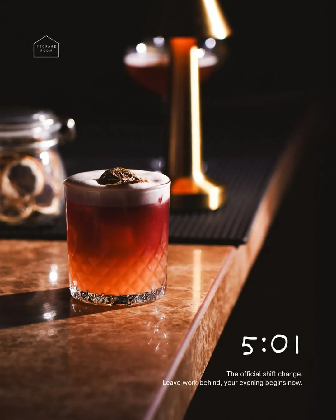 Amber 5:01 cocktail with a dark foam top