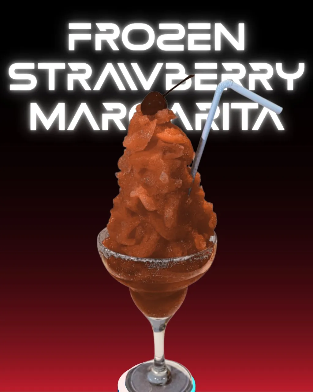 Frozen strawberry margarita in a sugar-rimmed glass.